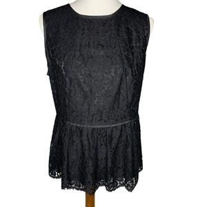Sail To Sable Sleeveless Lace Peplum Top Size Large Black Lined Back Gold Zipper